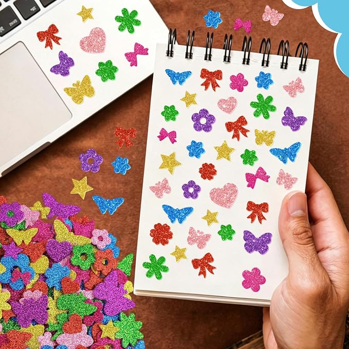 700 Pcs Glitter Foam Stickers, Butterfly & Flower & Bow Shapes Stickers - Image 8