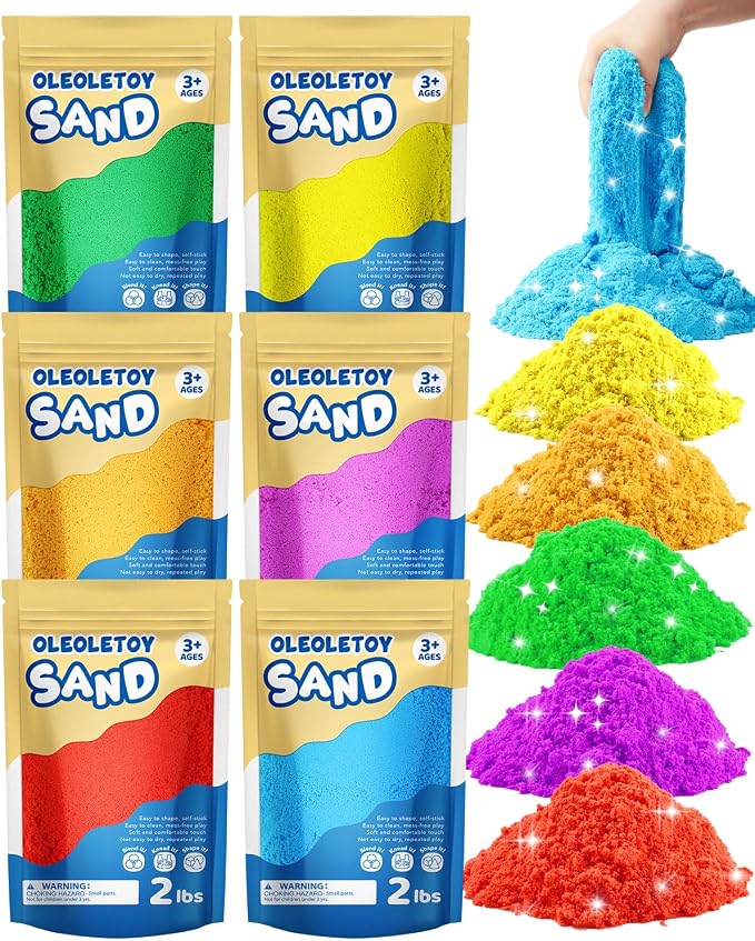 OleOletOy Colored Sand Bulk for Kids: 12 Lbs Large Pack Multicolor Moldable Sand by OleOletOy