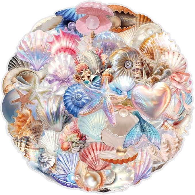 50 Pcs Sea Shell Stickers Aesthetic PET Transparent Conch Stickers Clamshell by Unknown