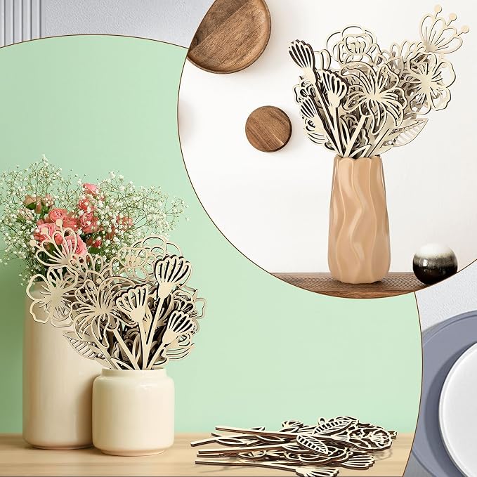 RattanView 36 Pcs Wooden Wildflower Decor Set Wood Flowers Cutout Signs - Image 6