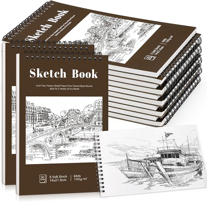 12 Pack Sketch Book, 5.5 x 8.5 Inch Sketchbook, 68lb/100gsm Top Spiral Bound by Prudiut