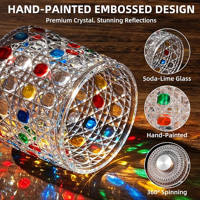 2PCS Spinning Whiskey Glass, 9.4oz | Hand-painted embossed, 360° rotating - Image 7