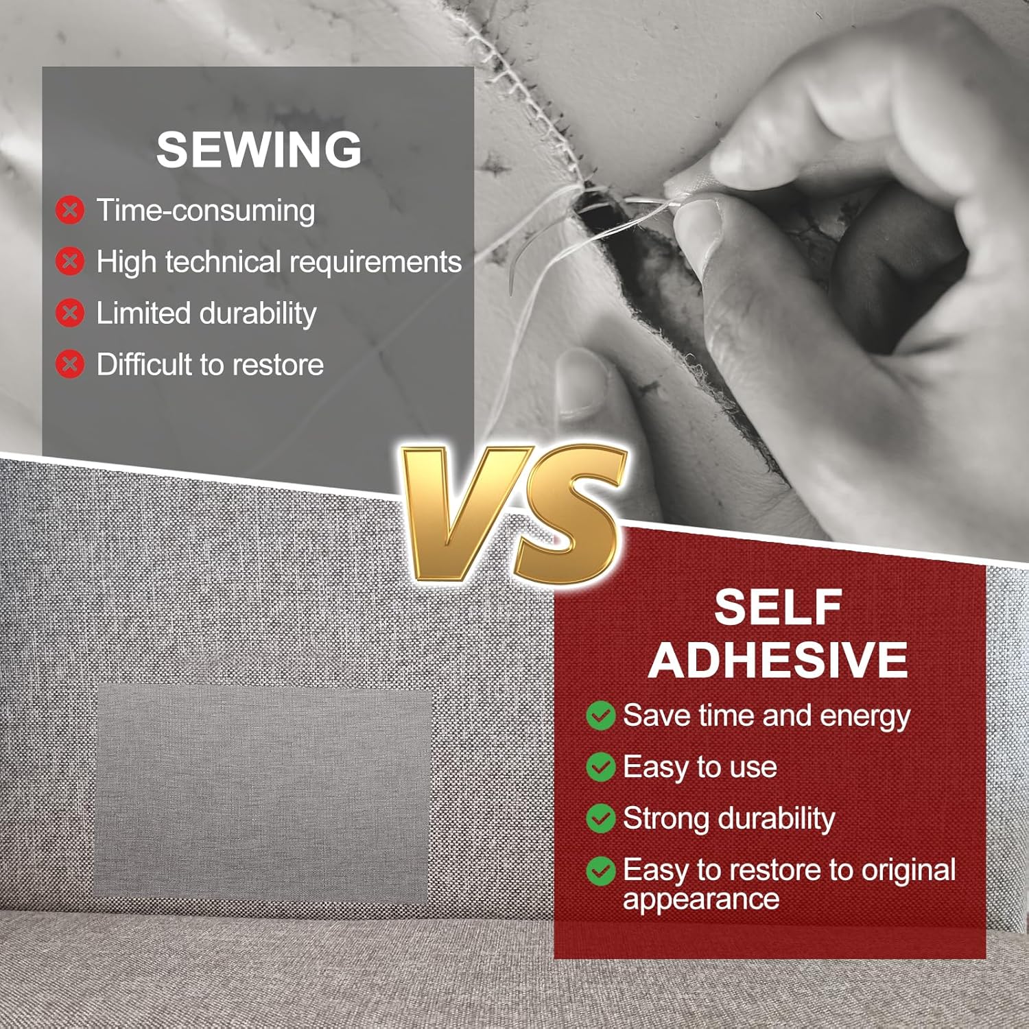 PATIKIL 70x4.4 Inch Linen Repair Tape, Repair Fabric Patch Self Adhesive Couch Patch Line Repair Patch for Furniture Sofa Car Seats Office Chairs, Apricot White