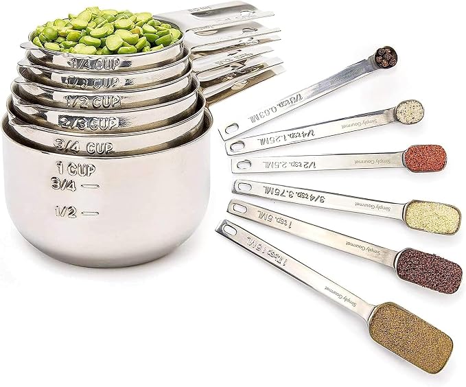 Simply Gourmet Measuring Cups & Spoons Set of 12, 18/08 Stainless Steel Kitchen by SimplyGourmet