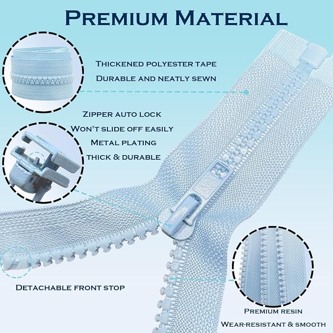 ANPURZII 2PCS #5 8 Inch Sky Blue Separating Jacket Zippers - Image 3