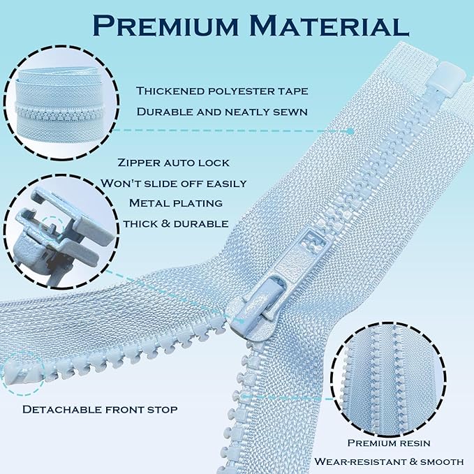 ANPURZII 2PCS #5 33 Inch Sky Blue Separating Jacket Zippers - Image 3