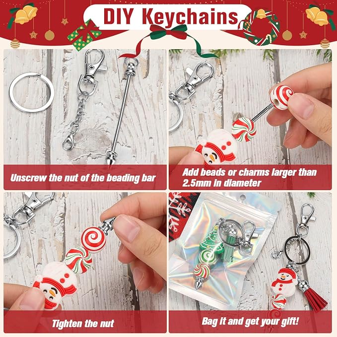ROADPLUM 25 Pcs Beadable Keychain Bar Set, DIY Alloy Blank Beadable Items - Image 5