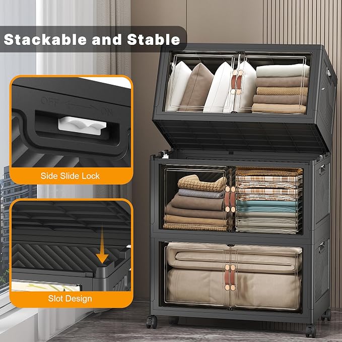 UAMFURI Stackable Storage Bins, 672QT Collapsible Drawers - Image 3