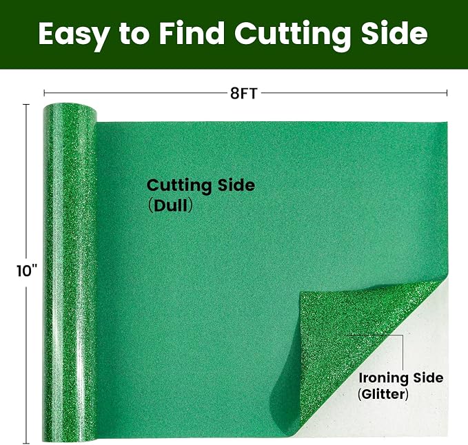 Green Glitter HTV Heat Transfer Vinyl, Glitter Iron on Vinyl Roll 10" x8ft | - Image 2