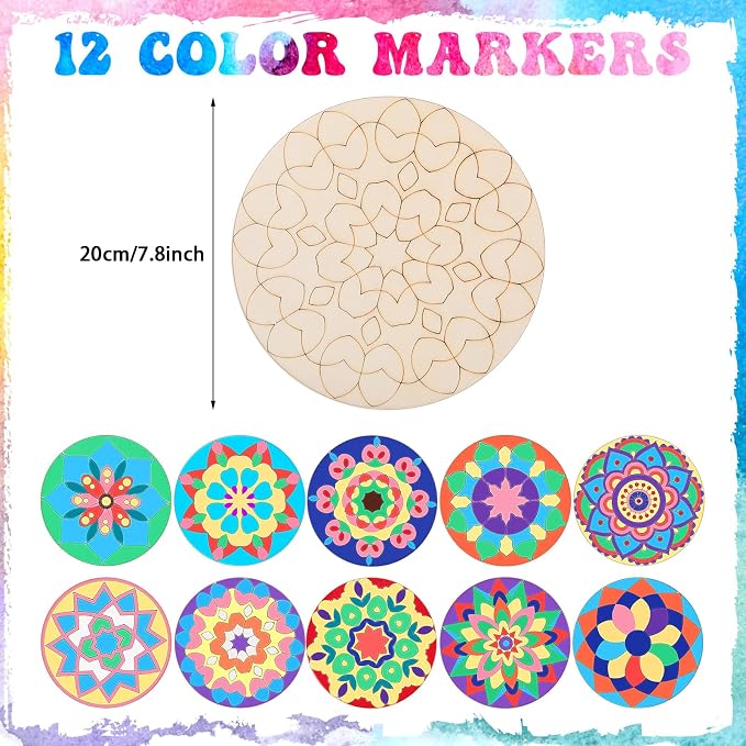 Vercraft 22 Pcs Wooden Mandala Painting Set 10 Mandala Unfinished Wood Cutouts - Image 2