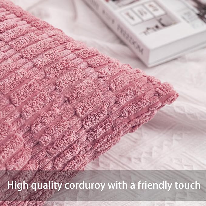 Aegero Pack of 2 Corduroy Decorative Throw Pillow Covers 18x18 InchSoft Boho - Image 2