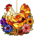 2D Flat Faux Stained Glass Chicken Acrylic Christmas Ornament, Hen Ornaments by Unknown