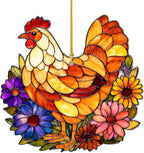 2D Flat Faux Stained Glass Chicken Acrylic Christmas Ornament, Hen Ornaments by Unknown