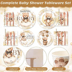 450 Pcs Brown Bear Baby Shower Tableware Set Decorations We Can Bearly Wait - Image 3