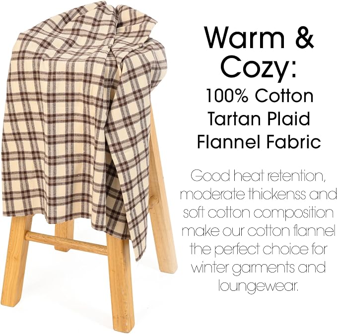 Pico Textiles 5 Yards Bolt Tan and Brown Tartan Plaid Flannel Fabric - Image 3