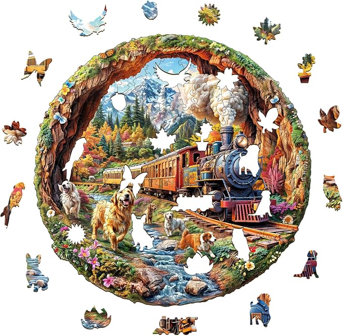 KAAYEE Wooden Puzzles for Adults, 3D Visual Effect Dogs Racing Against Trains - Image 8
