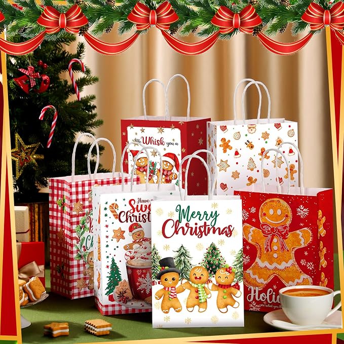 Kolldenn 24 Pcs Christmas Gingerbread Party Favors Bags Christmas Goodie Gift - Image 3