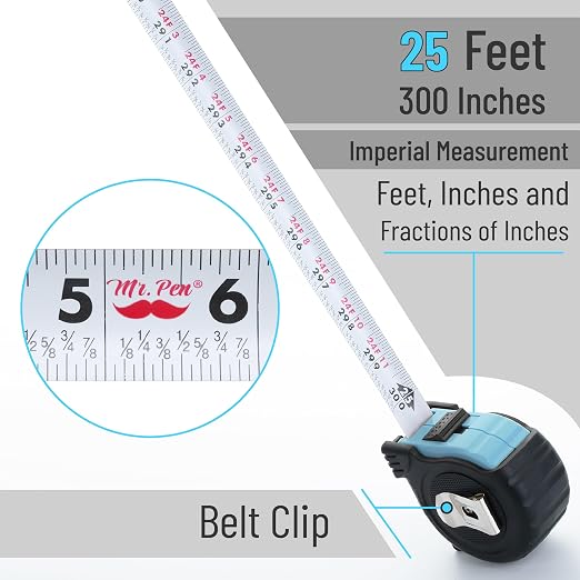 Mr. Pen- Retractable Tape Measure 25 ft, 2 Pack, Sky Blue, Easy Read | Steel - Image 3