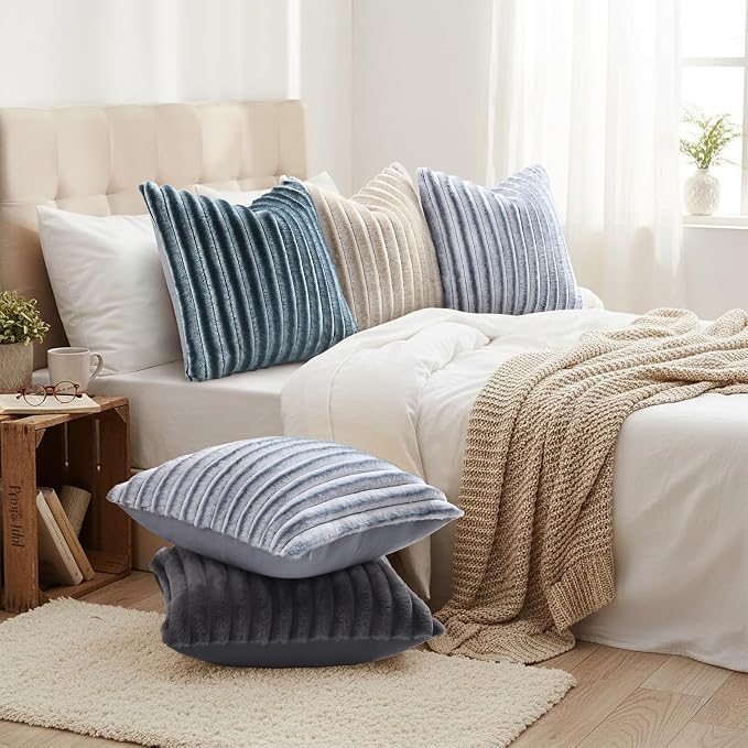 decorUhome Cozy Faux Fur Throw Pillow Covers 24x24 Set of 2 Decorative Soft - Image 6