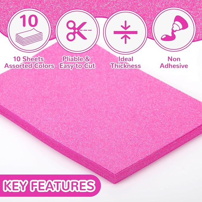10 Pack Glitter Foam Sheets Craft 8 x 12 inch | Sparkles Foam Paper - Image 3