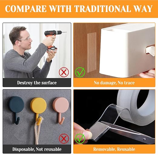 Double Sided Tape Heavy Duty for Wall Decor No Damage to Paint, Nano Two Sided - Image 7