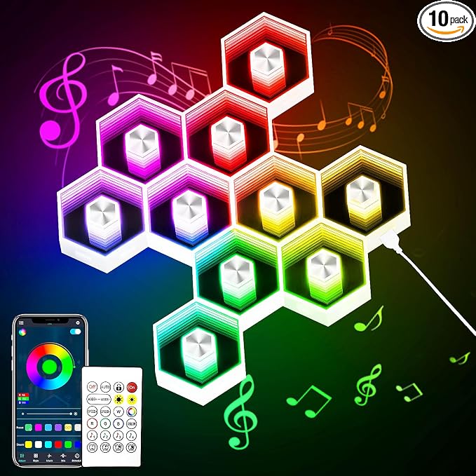 10 Pack Hexagon Lights Wall Panel | Hexagonal Led Lights Room Decor Wall by vimeepro