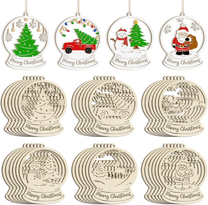 36PCS Wooden Hollow Christmas Ornaments by Sophena