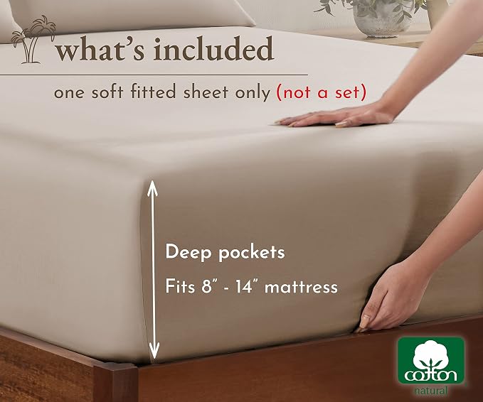California Design Den Queen Fitted Sheet Only, Soft 100% Cotton Sateen - Image 4