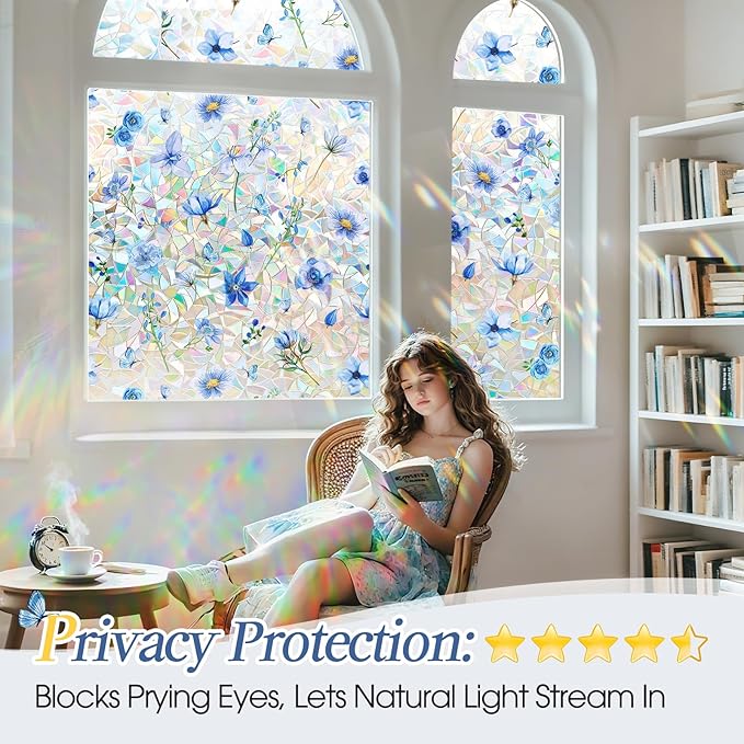 Coavas Stained Glass Window Privacy Film, Rainbow Static Cling Decorative - Image 3