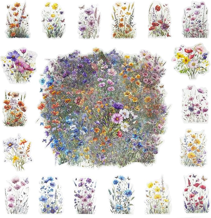 160 Pcs Wildflower Stickers, Waterproof Botanical Stickers by Obujopal