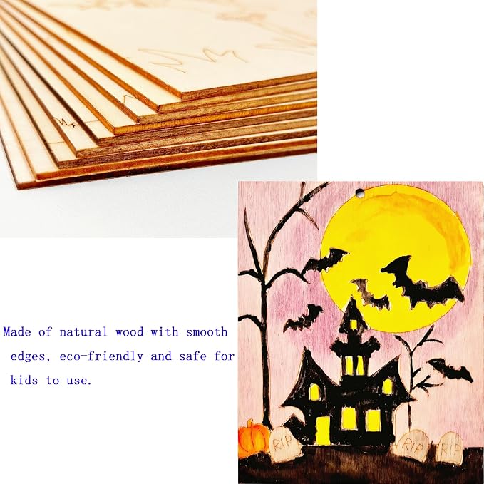 Piatoeke 16PCS 5.9×4.7in Unfinished Wooden Halloween Cutouts Board - Image 5