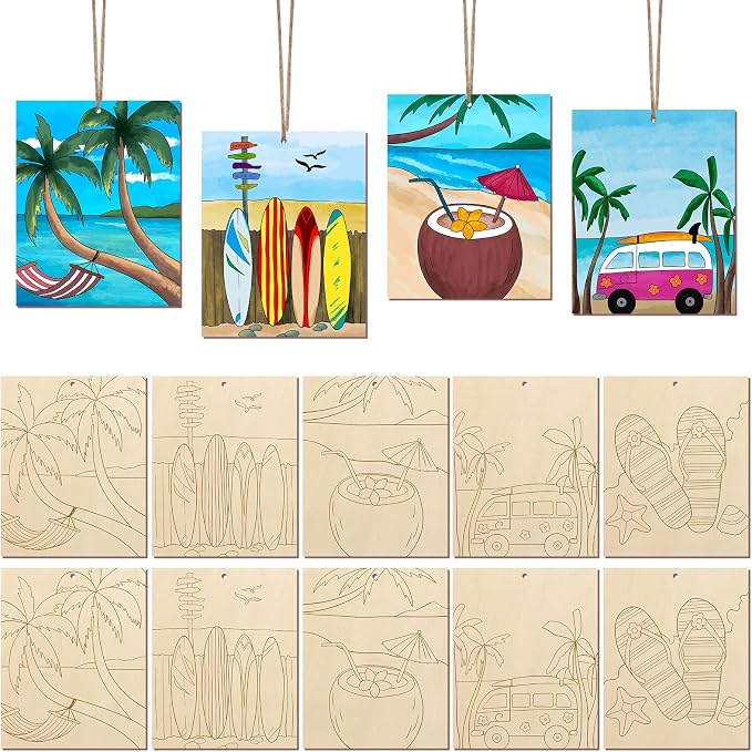 COCHIE 10 Pieces Large Summer Unfinished Wood Crafts to Paint by COCHIE
