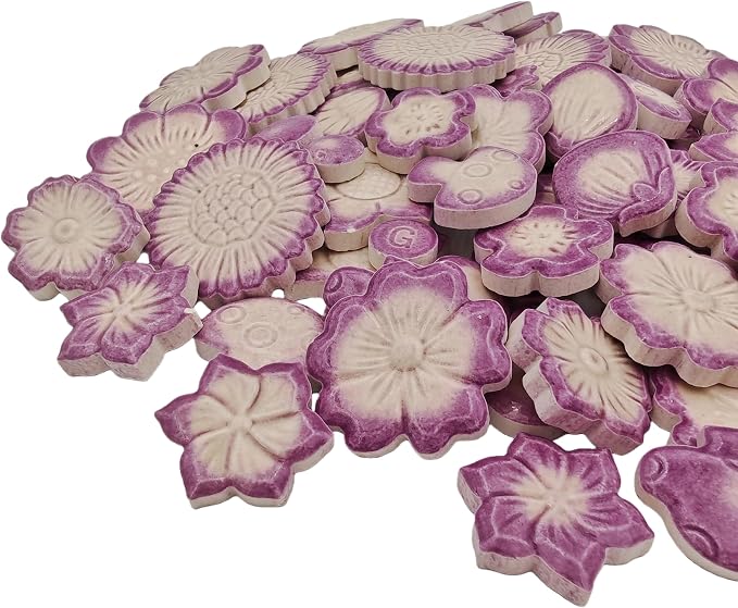 500g/1.1lb Ceramic Mosaic Tiles Mixed Shapes of Flowers, Mushrooms - Image 3