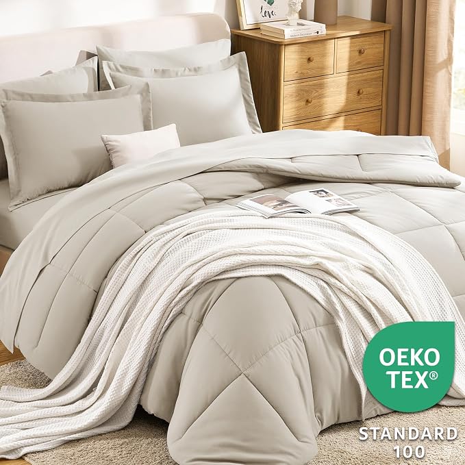 CozyLux King Size Comforter Set Beige - Image 3