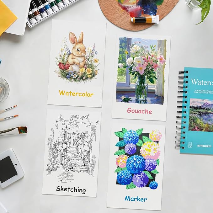 3 Pack 90 Sheet Watercolor Paper Pad 5.5“ x 8.5”, 140lb/300 GSM Cotton Cold - Image 5
