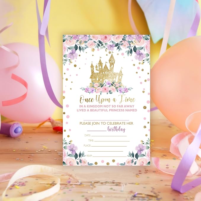 Princess Birthday Invitations, 25 Double-Sided Magical Kingdom Castle Party - Image 6