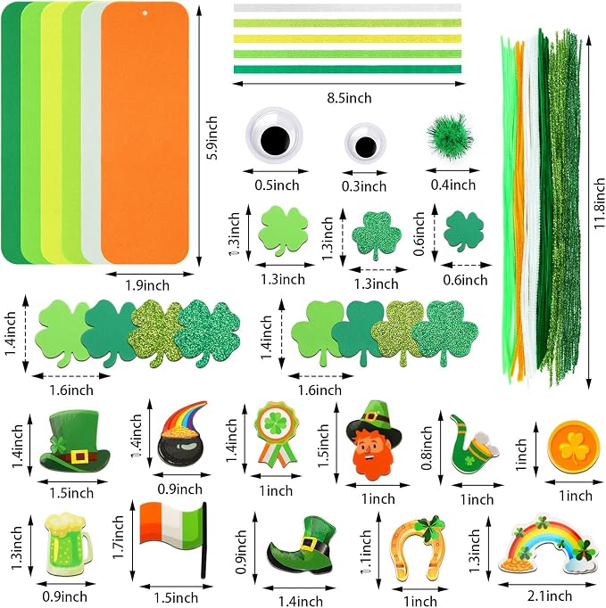 JULBEAR 36 Sets St Patricks Day Bookmark Craft Kits Foam Shamrock Arts | Blank - Image 2