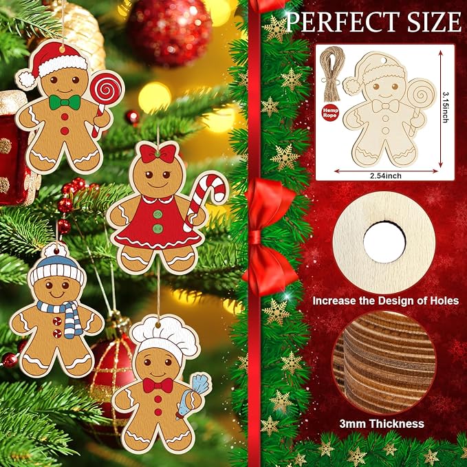 36PCS Wooden Christmas Ornaments to Paint, 12 Styles DIY Blank Unfinished Wood - Image 2