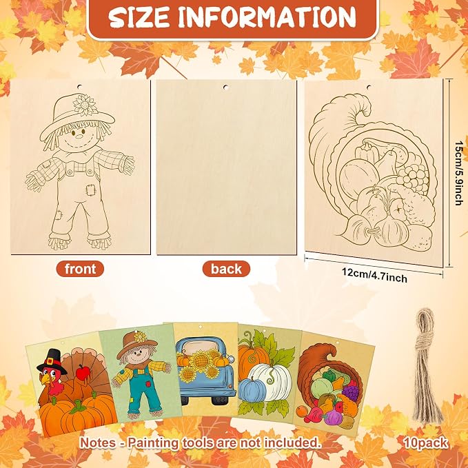 COCHIE 10PCS Large Thanksgiving Unfinished Wood Crafts to Paint - Image 2