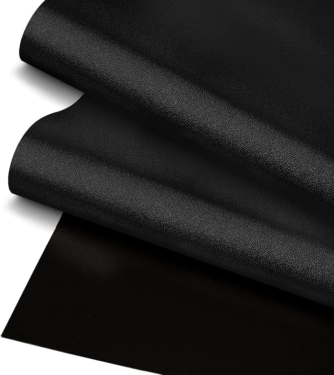 Black Faux Leather Fabric 118"×55" Smooth Grain Upholstery Vinyl by JERLITU
