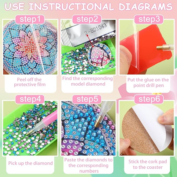 UPINS 8Pcs Lotus Diamond Art Painting Coasters Kits - Image 3