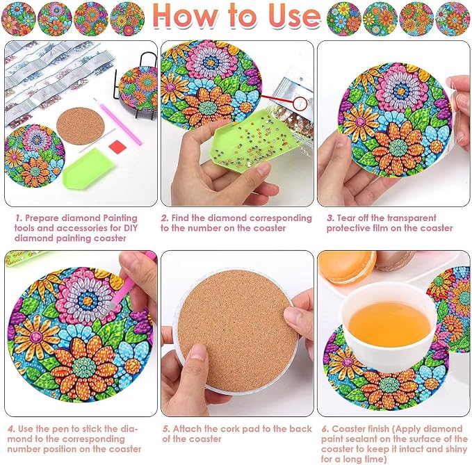 ijbnhd 8 Pcs Flowers Diamond Art Coasters - Image 6