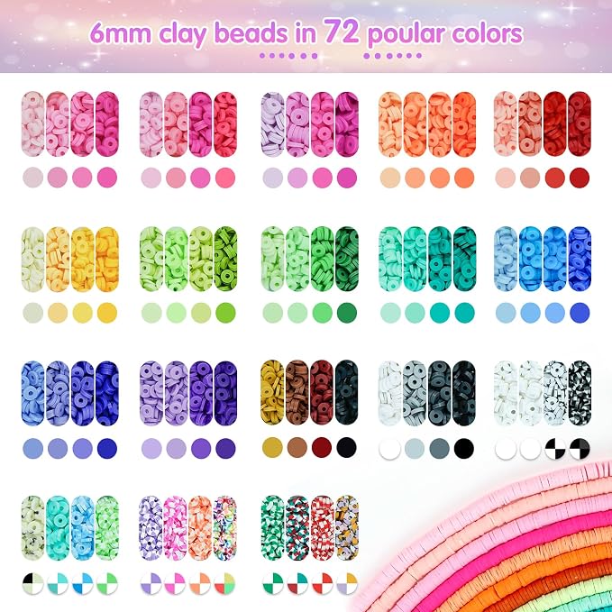 Gionlion Clay Beads Friendship Bracelet Making Kit, 72 Colors Preppy Clay A-Z - Image 3