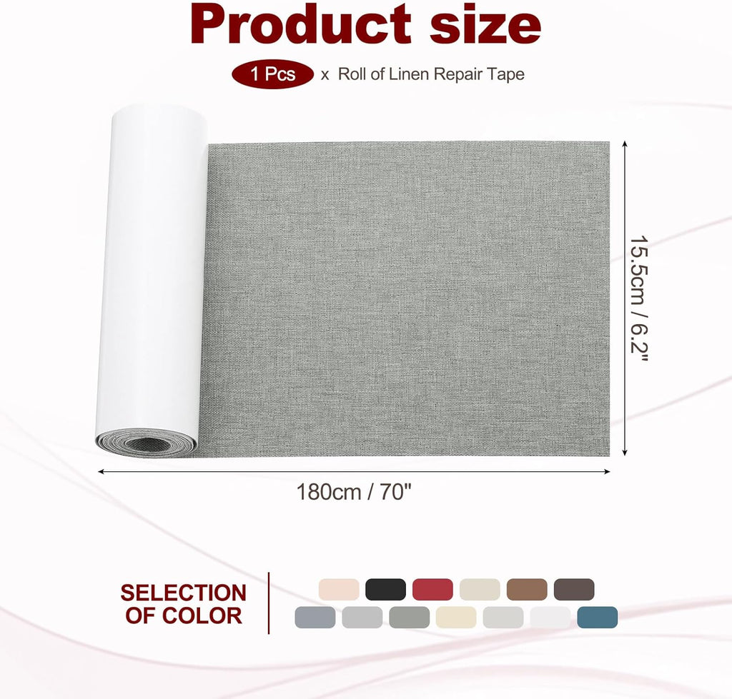 PATIKIL 70x6.2 Inch Linen Repair Tape, Repair Fabric Patch Self Adhesive Couch Patch Line Repair Patch for Furniture Sofa Car Seats Office Chairs, Dove Gray