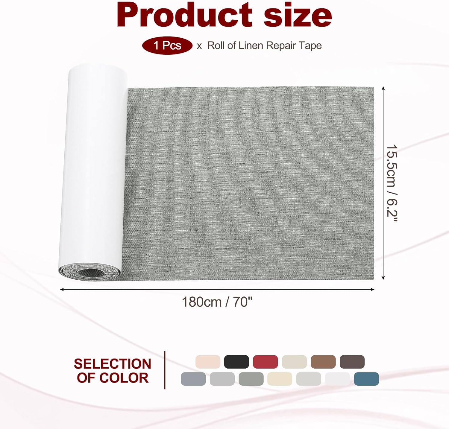 PATIKIL 70x6.2 Inch Linen Repair Tape, Repair Fabric Patch Self Adhesive Couch Patch Line Repair Patch for Furniture Sofa Car Seats Office Chairs, Dove Gray