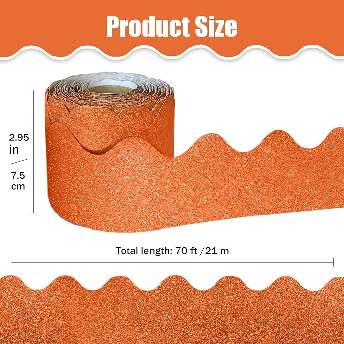 70Ft Shine Orange Bulletin Board Borders，Scalloped Poster Boards Decorations - Image 2