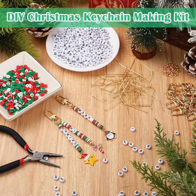 Tondiamo 2823 Pcs Christmas Bead Keychain DIY Craft Making Kit Christmas Key - Image 7