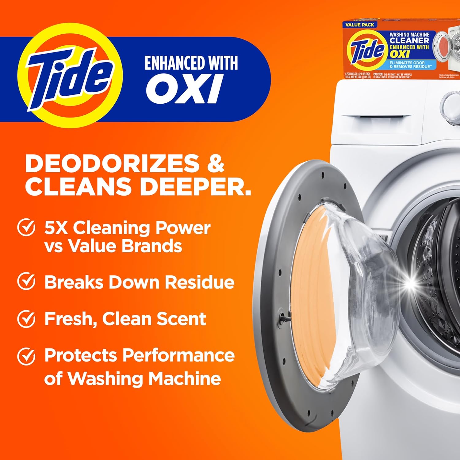 Washing Machine Cleaner by Tide, Washer Machine Cleaner with Oxi for Front and Top Loader Washer Machines, Deep Cleaning Residue & Odor Eliminator, 5 Month Supply (Packaging May Vary)
