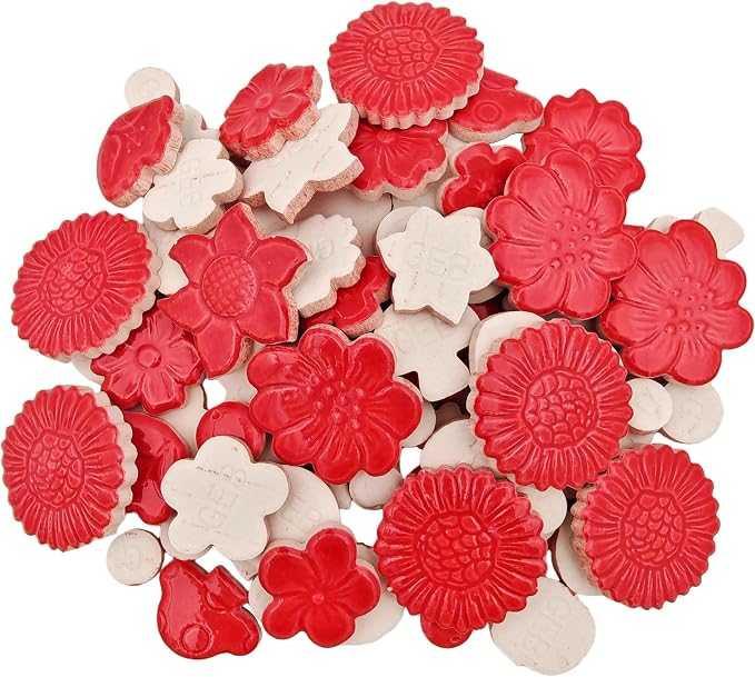 500g/1.1lb Ceramic Mosaic Tiles Mixed Shapes of Flowers, Mushrooms - Image 9