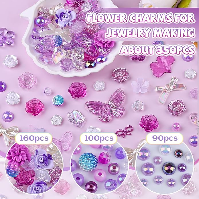 350 Pieces 3D Resin ABS Colorful Rose Flower Bows Butterfly Charms - Image 2